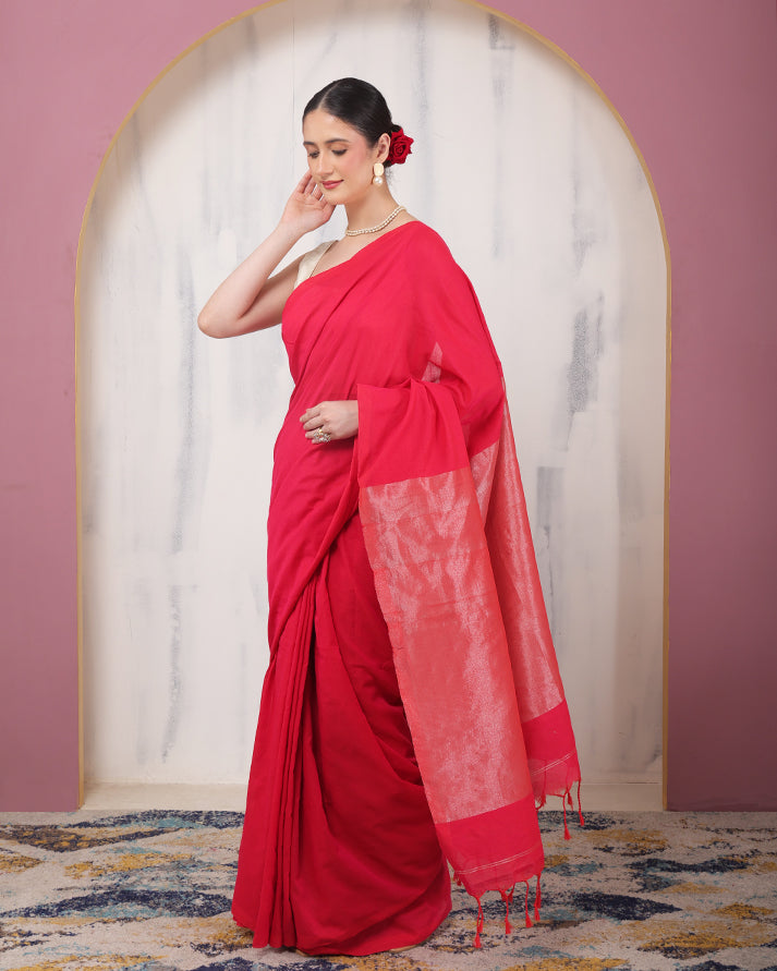 Laleh Bengal Cotton Saree with Zari Pallu and Unstiched Blouse