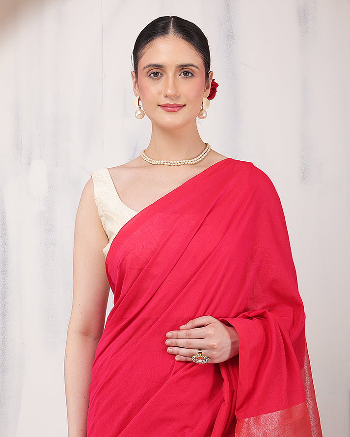 Laleh Bengal Cotton Saree with Zari Pallu and Unstiched Blouse