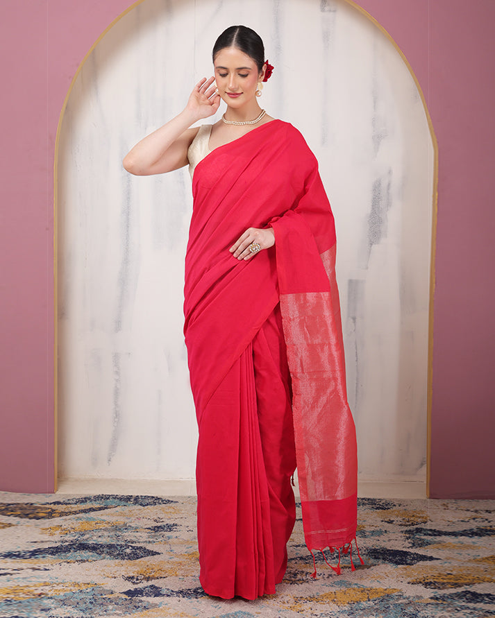 Laleh Bengal Cotton Saree with Zari Pallu and Unstiched Blouse