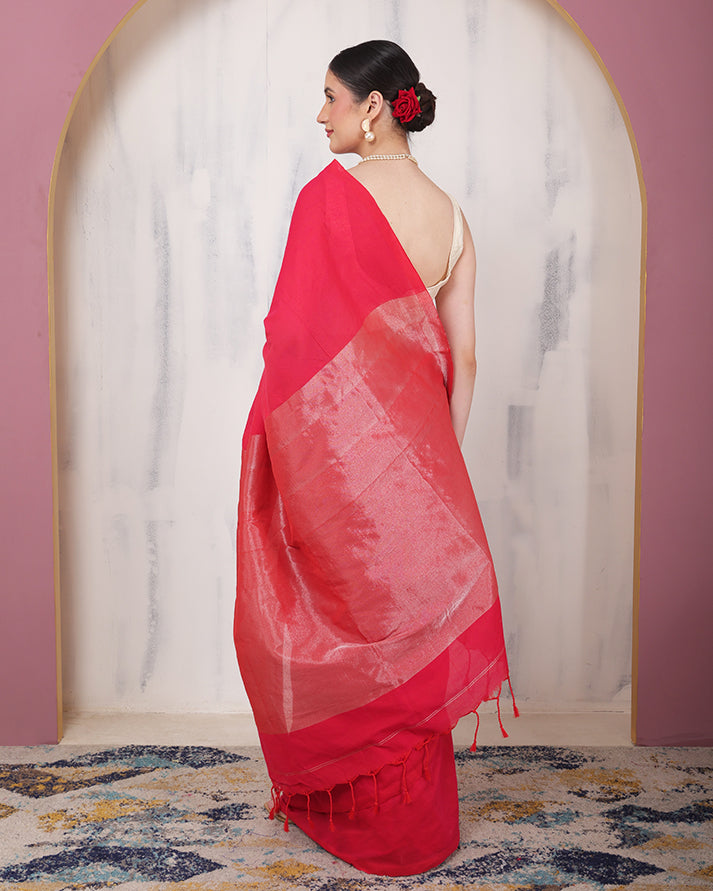 Laleh Bengal Cotton Saree with Zari Pallu and Unstiched Blouse