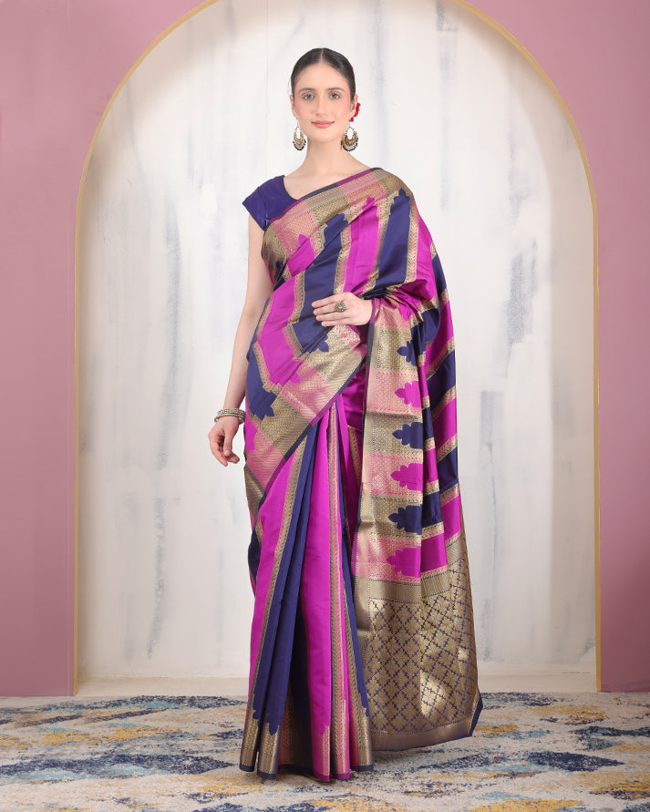 Banafsheh Banarasi Silk Saree with Zari Pallu and Unstiched Blouse