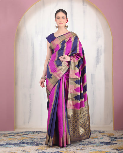 Banafsheh Banarasi Silk Saree with Zari Pallu and Unstiched Blouse