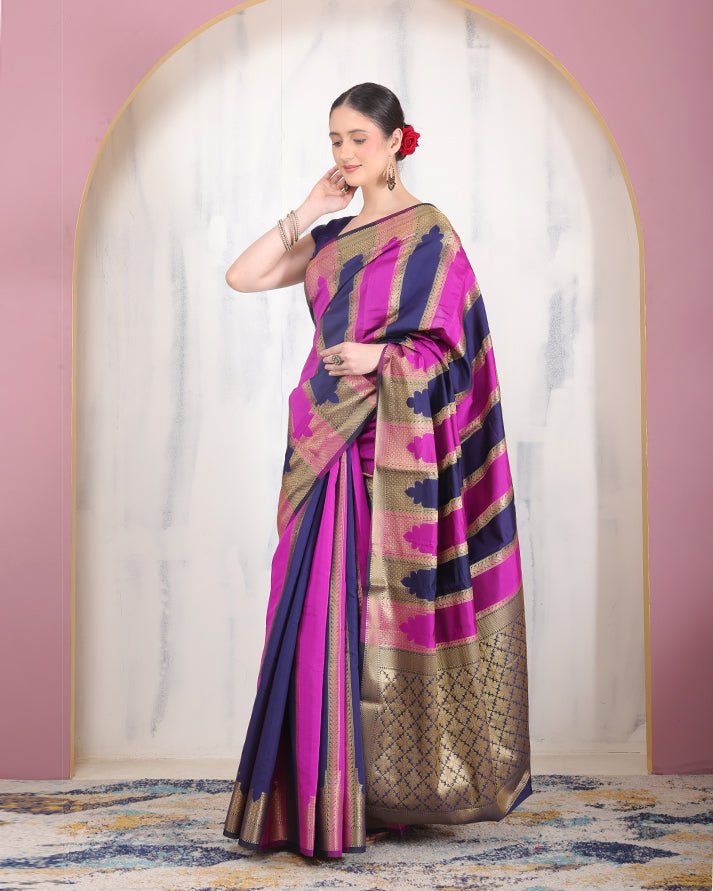 Banafsheh Banarasi Silk Saree with Zari Pallu and Unstiched Blouse