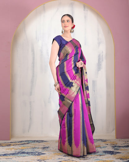 Banafsheh Banarasi Silk Saree with Zari Pallu and Unstiched Blouse