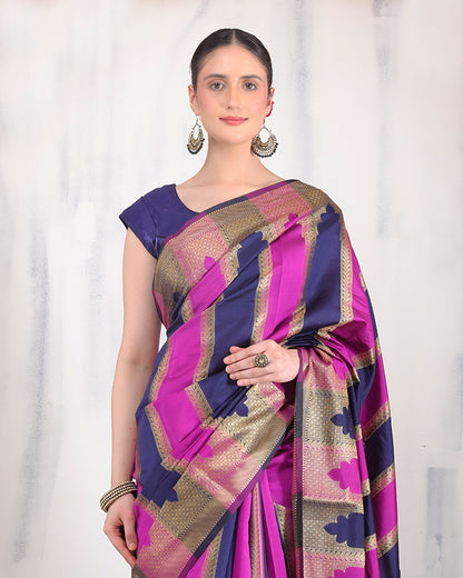 Banafsheh Banarasi Silk Saree with Zari Pallu and Unstiched Blouse