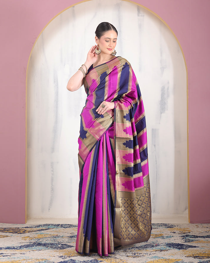 Banafsheh Banarasi Silk Saree with Zari Pallu and Unstiched Blouse