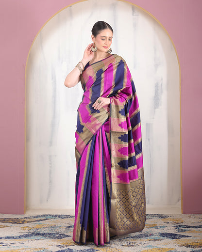 Banafsheh Banarasi Silk Saree with Zari Pallu and Unstiched Blouse