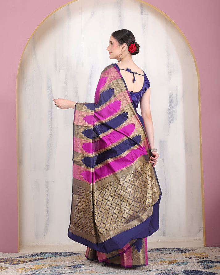 Banafsheh Banarasi Silk Saree with Zari Pallu and Unstiched Blouse