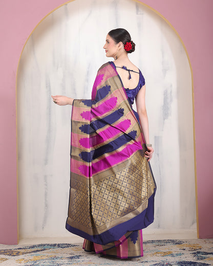 Banafsheh Banarasi Silk Saree with Zari Pallu and Unstiched Blouse
