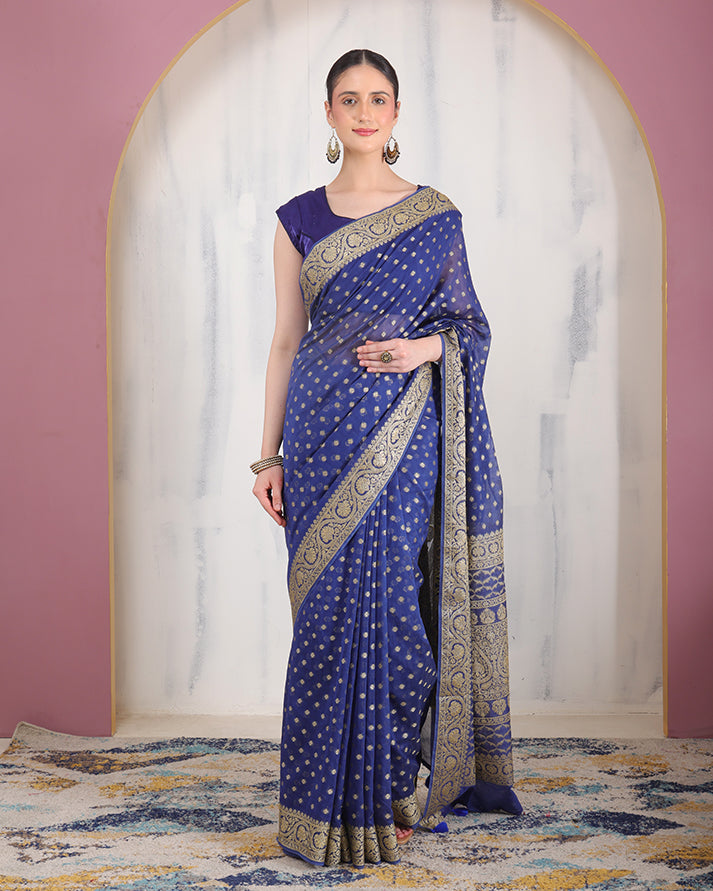 Nilani Georgette Silk Banarasi Saree with Unstiched Blouse