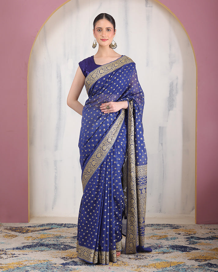 Nilani Georgette Silk Banarasi Saree with Unstiched Blouse