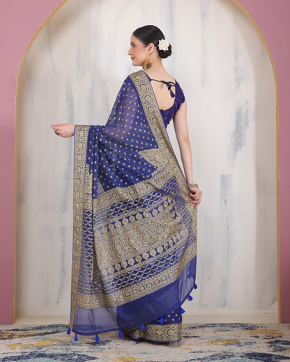 Nilani Georgette Silk Banarasi Saree with Unstiched Blouse