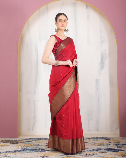 Manik Maheshwari Silk Saree with Zari Border and Pallu with Unstiched Blouse