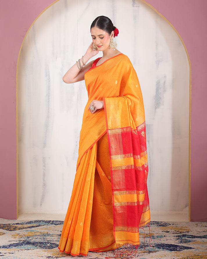 Aruna Maheshwari Silk Saree with Zari Border and Pallu with Unstiched Blouse