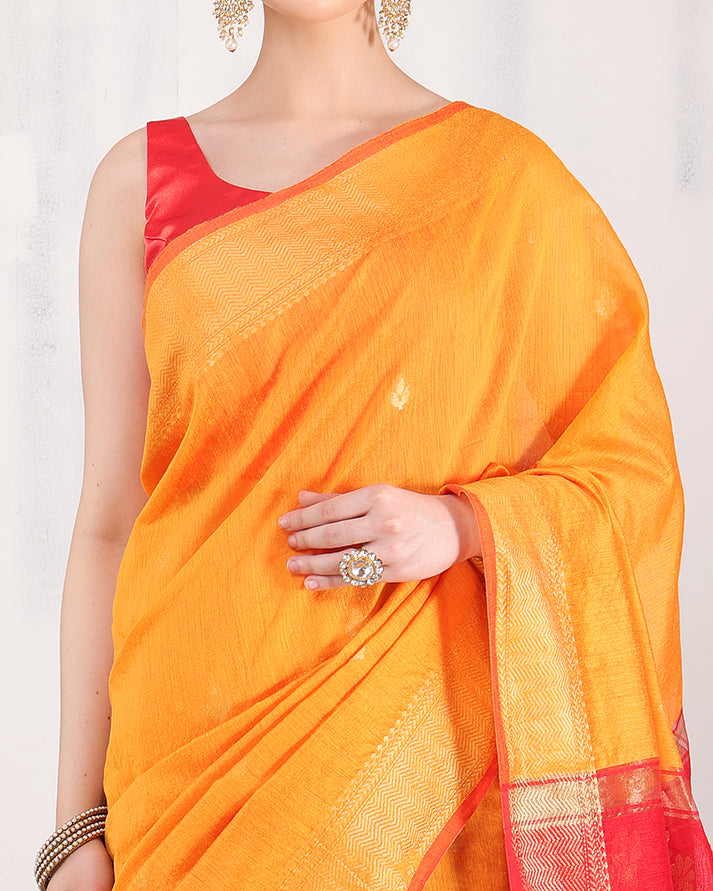 Aruna Maheshwari Silk Saree with Zari Border and Pallu with Unstiched Blouse