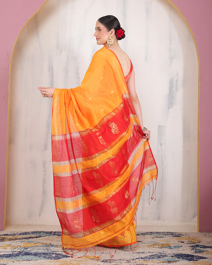 Aruna Maheshwari Silk Saree with Zari Border and Pallu with Unstiched Blouse
