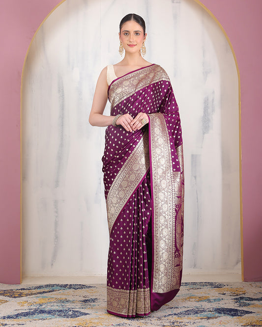 Mey Mushroo Silk Banarasi Saree with Unstiched Blouse