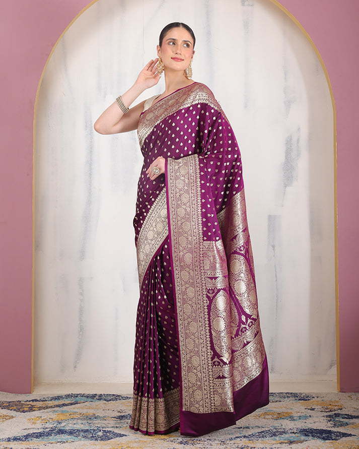 Mey Mushroo Silk Banarasi Saree with Unstiched Blouse
