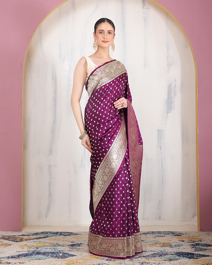 Mey Mushroo Silk Banarasi Saree with Unstiched Blouse