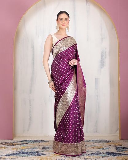 Mey Mushroo Silk Banarasi Saree with Unstiched Blouse