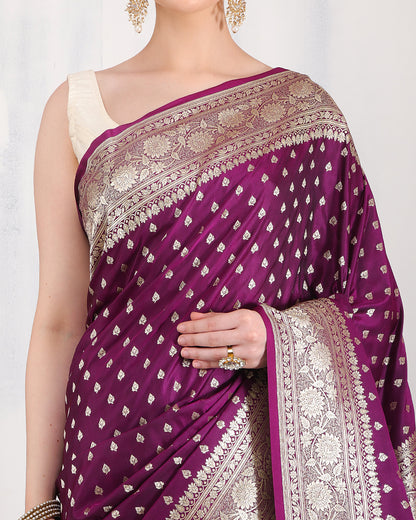 Mey Mushroo Silk Banarasi Saree with Unstiched Blouse