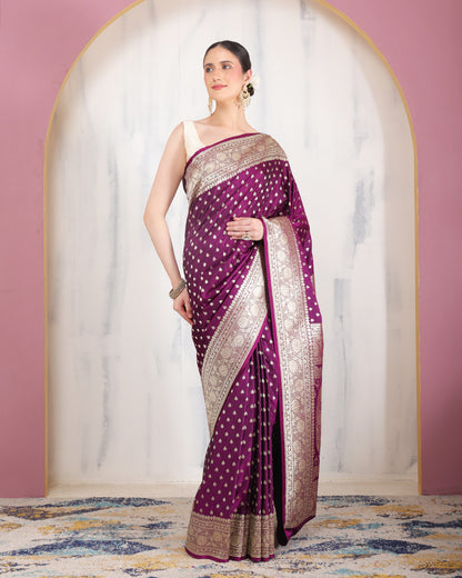 Mey Mushroo Silk Banarasi Saree with Unstiched Blouse