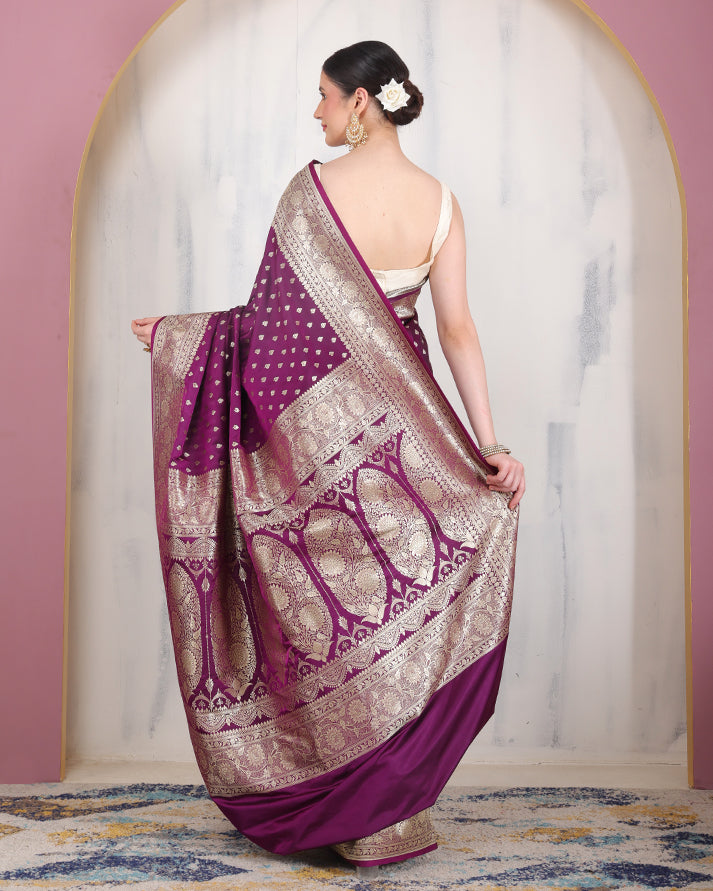 Mey Mushroo Silk Banarasi Saree with Unstiched Blouse