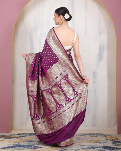 Mey Mushroo Silk Banarasi Saree with Unstiched Blouse