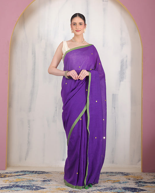 Aparajita Khadi Cotton Bengal Saree With Stars and Unstiched Blouse