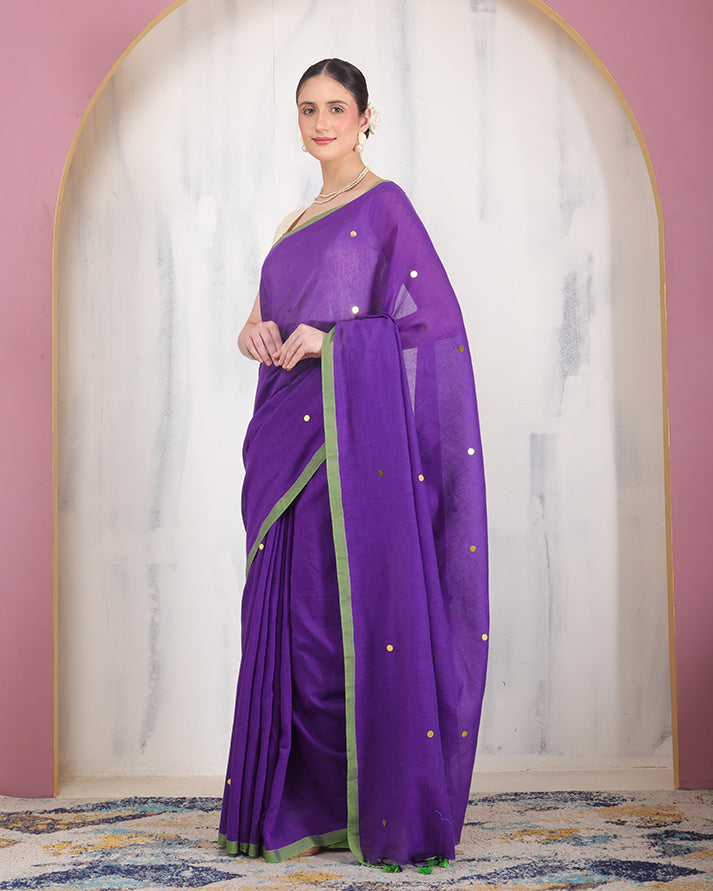 Aparajita Khadi Cotton Bengal Saree With Stars and Unstiched Blouse