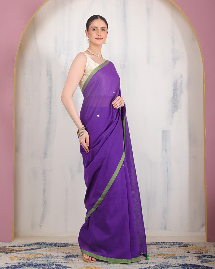 Aparajita Khadi Cotton Bengal Saree With Stars and Unstiched Blouse