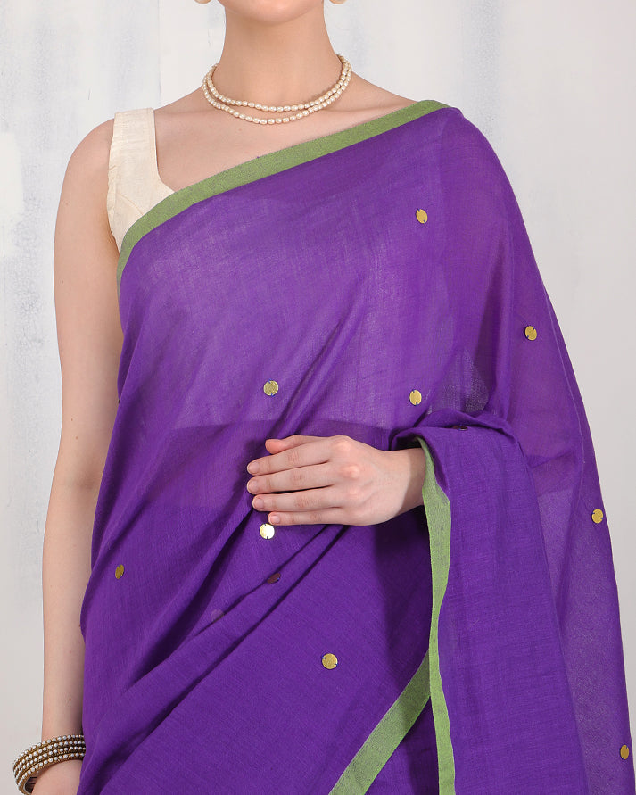 Aparajita Khadi Cotton Bengal Saree With Stars and Unstiched Blouse