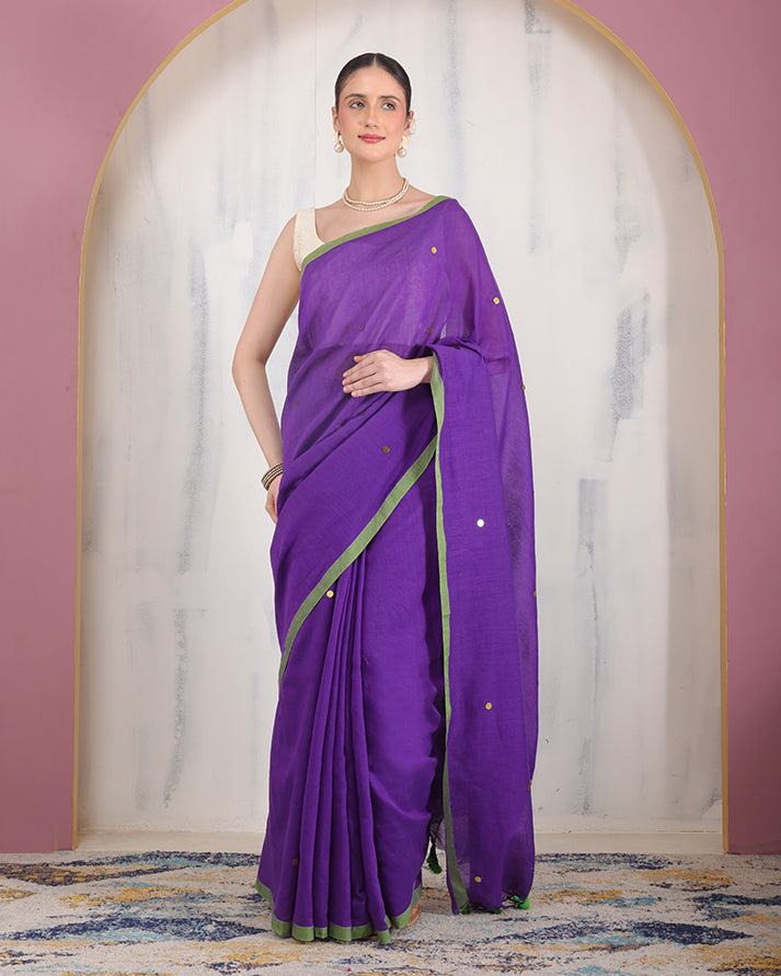 Aparajita Khadi Cotton Bengal Saree With Stars and Unstiched Blouse