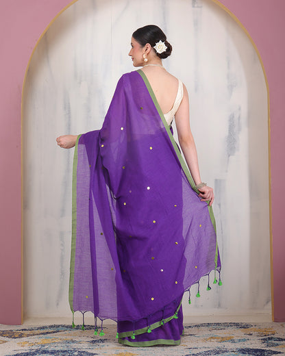 Aparajita Khadi Cotton Bengal Saree With Stars and Unstiched Blouse