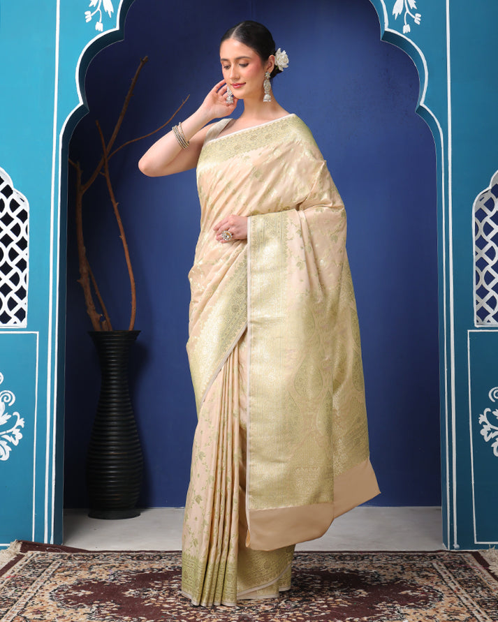 Mukta Mushroo Silk Banarasi Saree with Unstiched Blouse