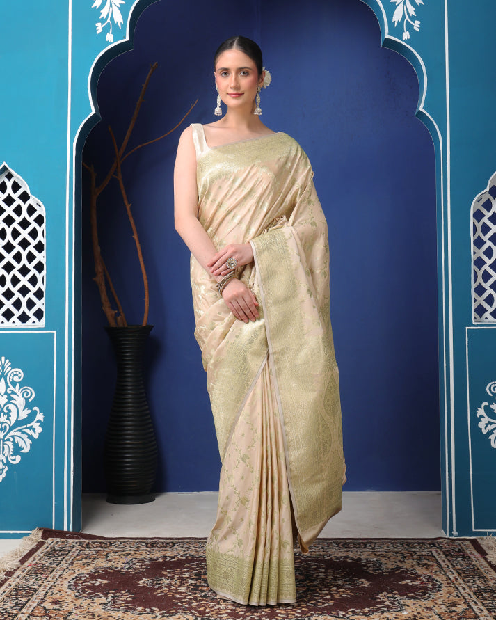 Mukta Mushroo Silk Banarasi Saree with Unstiched Blouse