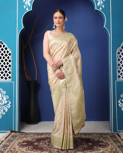 Mukta Mushroo Silk Banarasi Saree with Unstiched Blouse