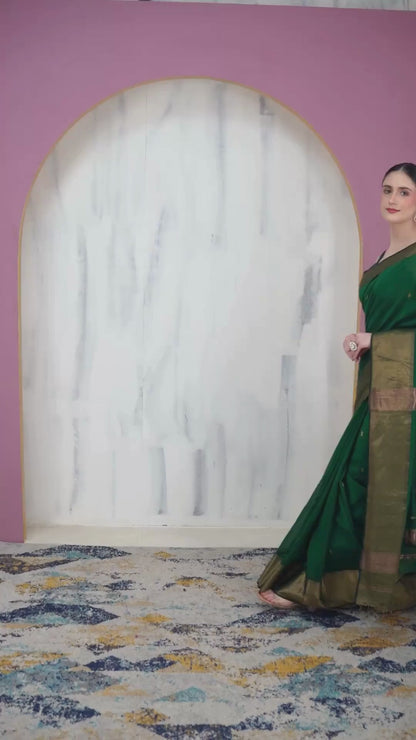 Zarrin Maheshwari Silk Saree with Zari Border and Pallu