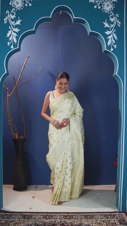 Zarsheen Mushroo Silk Banarasi saree with Woven Border & Unstiched Blouse