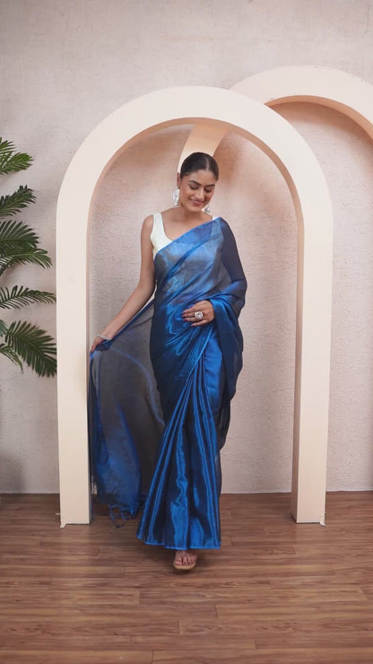 Neel-Swarna Tissue Silk Bengal Saree with Unstiched Blouse