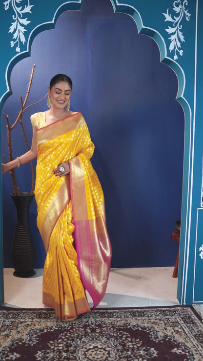 Vasant-Rani Katan Silk Banarasi Saree with Unstiched Blouse
