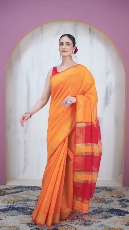 Aruna Maheshwari Silk Saree with Zari Border and Pallu with Unstiched Blouse
