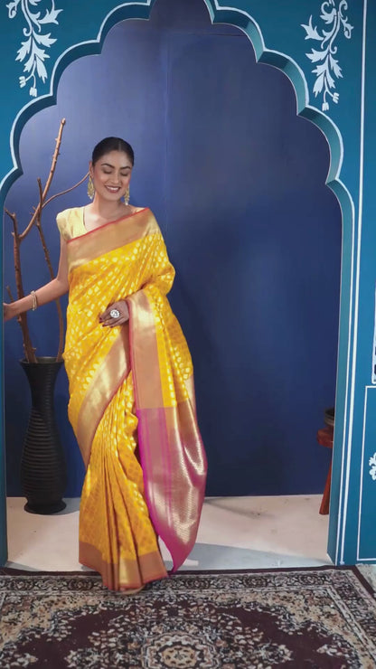 Vasant-Rani Katan Silk Banarasi Saree with Unstiched Blouse