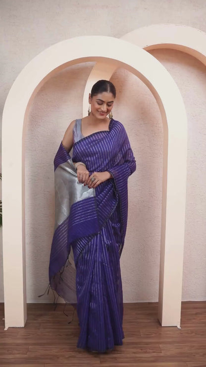 Baigani Bengal Blended Silk Saree With Zari  Pallu and Unstiched Blouse