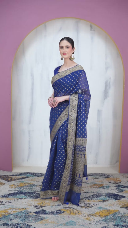 Nilani Georgette Silk Banarasi Saree with Unstiched Blouse