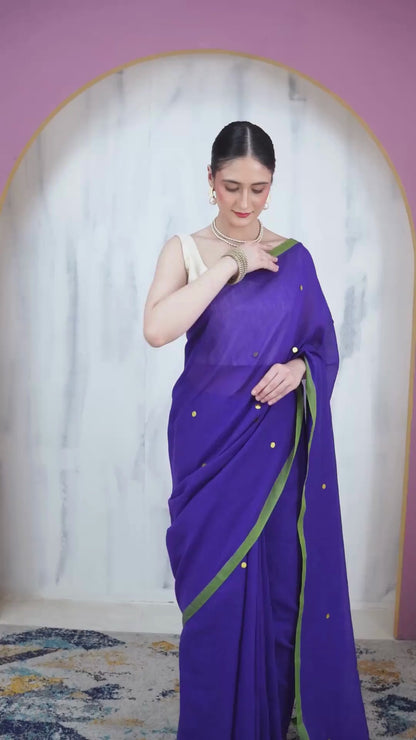 Aparajita Khadi Cotton Bengal Saree With Stars and Unstiched Blouse