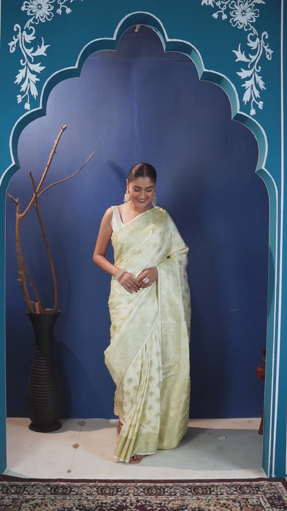 Zarsheen Mushroo Silk Banarasi saree with Woven Border & Unstiched Blouse