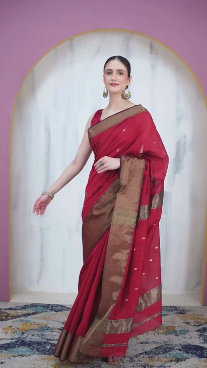 Manik Maheshwari Silk Saree with Zari Border and Pallu with Unstiched Blouse
