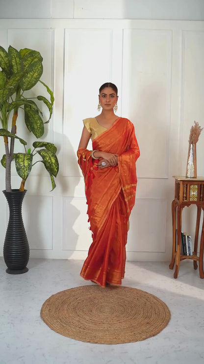 Anari Bengal Saree with Zari Border , Pallu and Unstiched Blouse