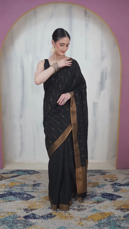 Meshki Linen Bengal Saree with Unstiched Blouse